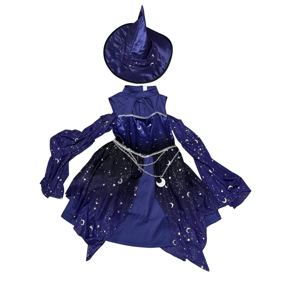 Kids Girls Star Moon Witch Dress Costume‎ with Hat Sparkle Starry Night - Picture 1 of 7